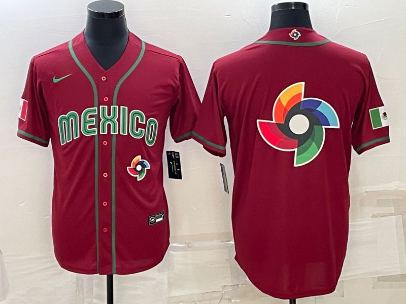 Men 2023 World Cub Mexico Blank Red Nike MLB Jersey1